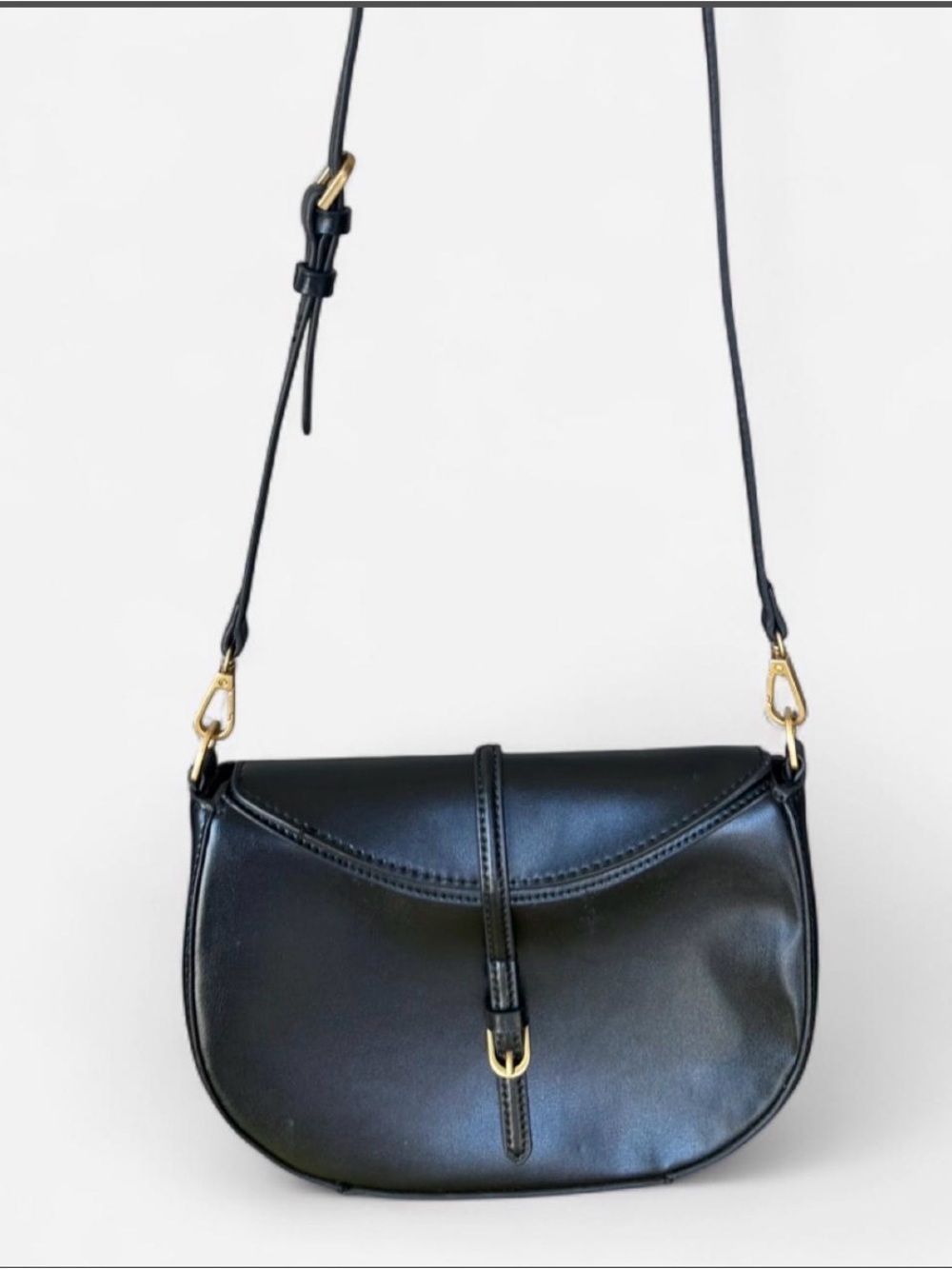 Zara Black Leather Crossbody with Gold-Tone Hardware